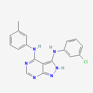 molecular formula C18H15ClN6 B10785417 3-((3-Chlorophenyl)amino)-4-((3-methylphenyl)amino)-1H-pyrazolo[3,4-d]pyrimidine 