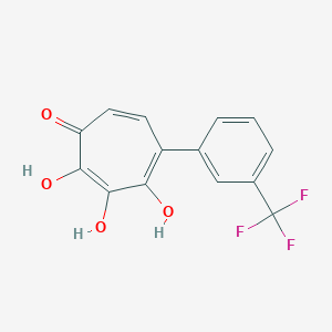 molecular formula C14H9F3O4 B10785504 2,3,7-Trihydroxy-6-[3-(trifluoromethyl)phenyl]cyclohepta-2,4,6-trien-1-one 