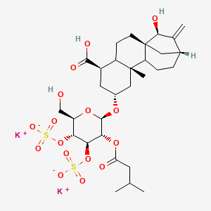 dipotassium;[(2R,3R,4R,5R,6R)-2-[[(1R,5R,7R,9R,13R,15S)-5-carboxy-15-hydroxy-9-methyl-14-methylidene-7-tetracyclo[11.2.1.01,10.04,9]hexadecanyl]oxy]-6-(hydroxymethyl)-3-(3-methylbutanoyloxy)-5-sulfonatooxyoxan-4-yl] sulfate