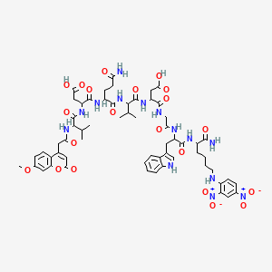 3-[[2-[[5-amino-2-[[3-carboxy-2-[[2-[[2-(7-methoxy-2-oxochromen-4-yl)acetyl]amino]-3-methylbutanoyl]amino]propanoyl]amino]-5-oxopentanoyl]amino]-3-methylbutanoyl]amino]-4-[[2-[[1-[[1-amino-6-(2,4-dinitroanilino)-1-oxohexan-2-yl]amino]-3-(1H-indol-3-yl)-1-oxopropan-2-yl]amino]-2-oxoethyl]amino]-4-oxobutanoic acid