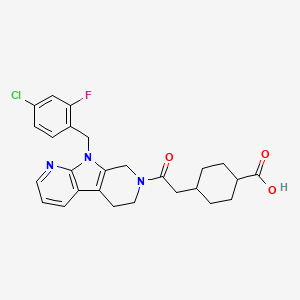 4-[2-[8-[(4-chloro-2-fluorophenyl)methyl]-5,8,10-triazatricyclo[7.4.0.02,7]trideca-1(9),2(7),10,12-tetraen-5-yl]-2-oxoethyl]cyclohexane-1-carboxylic acid