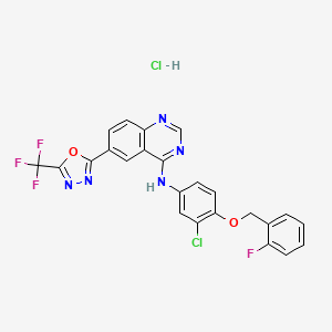 N-[3-chloro-4-[(2-fluorophenyl)methoxy]phenyl]-6-[5-(trifluoromethyl)-1,3,4-oxadiazol-2-yl]quinazolin-4-amine;hydrochloride