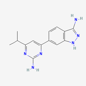 molecular formula C14H16N6 B10786203 6-(2-amino-6-propan-2-ylpyrimidin-4-yl)-1H-indazol-3-amine 