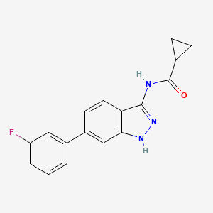 molecular formula C17H14FN3O B10786207 N-[6-(3-fluorophenyl)-1H-indazol-3-yl]cyclopropanecarboxamide 