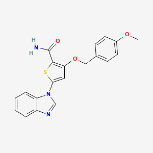 molecular formula C20H17N3O3S B10786306 5-(1H-1,3-benzodiazol-1-yl)-3-[(4-methoxyphenyl)methoxy]thiophene-2-carboxamide 