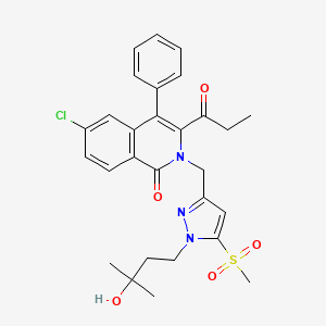 molecular formula C28H30ClN3O5S B10786336 6-Chloro-2-[[1-(3-hydroxy-3-methylbutyl)-5-methylsulfonylpyrazol-3-yl]methyl]-4-phenyl-3-propanoylisoquinolin-1-one 