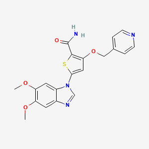 molecular formula C20H18N4O4S B10786395 5-(5,6-dimethoxy-1H-1,3-benzodiazol-1-yl)-3-(pyridin-4-ylmethoxy)thiophene-2-carboxamide 