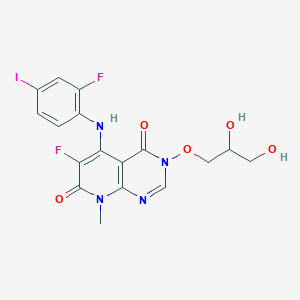 molecular formula C17H15F2IN4O5 B10786419 3-(2,3-Dihydroxypropoxy)-6-fluoro-5-(2-fluoro-4-iodoanilino)-8-methylpyrido[2,3-d]pyrimidine-4,7-dione 