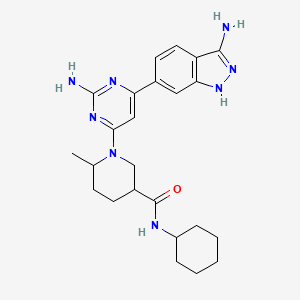 molecular formula C24H32N8O B10786613 1-[2-amino-6-(3-amino-1H-indazol-6-yl)pyrimidin-4-yl]-N-cyclohexyl-6-methylpiperidine-3-carboxamide 