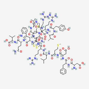 molecular formula C105H160N30O26S4 B10786651 2-[[5-amino-2-[[2-[[24-[[2-[[2-[[2-[[2-[[2-[(2-amino-3-carboxypropanoyl)amino]-3-phenylpropanoyl]amino]-3-carboxypropanoyl]amino]-4-methylsulfanylbutanoyl]amino]-4-methylpentanoyl]amino]-5-carbamimidamidopentanoyl]amino]-3,12-bis(3-carbamimidamidopropyl)-6-[(4-hydroxyphenyl)methyl]-18-(2-methylpropyl)-21-(2-methylsulfanylethyl)-2,5,8,11,14,17,20,23,31-nonaoxo-9-propan-2-yl-26,27-dithia-1,4,7,10,13,16,19,22,30-nonazabicyclo[30.3.0]pentatriacontane-29-carbonyl]amino]-3-(1H-indol-3-yl)propanoyl]amino]-5-oxopentanoyl]amino]-3-methylbutanoic acid 