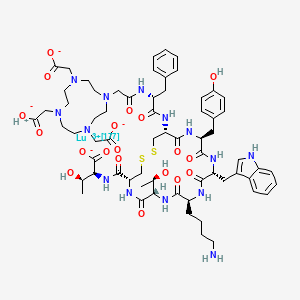 molecular formula C65H87LuN14O19S2 B10786840 (2S,3R)-2-[[(4R,7S,10S,13R,16S,19R)-10-(4-aminobutyl)-7-[(1R)-1-hydroxyethyl]-16-[(4-hydroxyphenyl)methyl]-13-(1H-indol-3-ylmethyl)-6,9,12,15,18-pentaoxo-19-[[(2R)-3-phenyl-2-[[2-[4,7,10-tris(carboxylatomethyl)-1,4,7,10-tetrazacyclododec-1-yl]acetyl]amino]propanoyl]amino]-1,2-dithia-5,8,11,14,17-pentazacycloicosane-4-carbonyl]amino]-3-hydroxybutanoate;hydron;lutetium-177(3+) CAS No. 437608-50-9