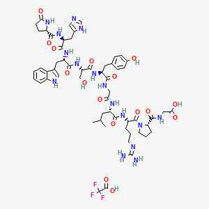 molecular formula C57H75F3N16O16 B10786884 2-[[(2S)-1-[(2S)-5-(diaminomethylideneamino)-2-[[(2S)-2-[[2-[[(2S)-2-[[(2S)-3-hydroxy-2-[[(2S)-2-[[(2S)-3-(1H-imidazol-5-yl)-2-[[(2S)-5-oxopyrrolidine-2-carbonyl]amino]propanoyl]amino]-3-(1H-indol-3-yl)propanoyl]amino]propanoyl]amino]-3-(4-hydroxyphenyl)propanoyl]amino]acetyl]amino]-4-methylpentanoyl]amino]pentanoyl]pyrrolidine-2-carbonyl]amino]acetic acid;2,2,2-trifluoroacetic acid 