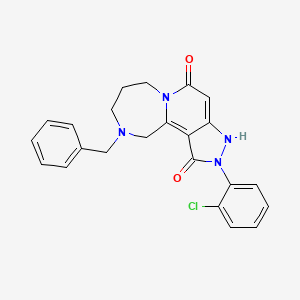 molecular formula C23H21ClN4O2 B10786974 10-benzyl-2-(2-chlorophenyl)-7,8,9,11-tetrahydro-3H-pyrazolo[4,5]pyrido[5,6-a][1,4]diazepine-1,5-dione 