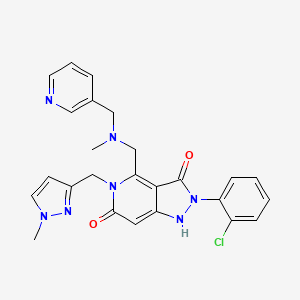 molecular formula C25H24ClN7O2 B10786977 2-(2-chlorophenyl)-5-[(1-methylpyrazol-3-yl)methyl]-4-[[methyl(pyridin-3-ylmethyl)amino]methyl]-1H-pyrazolo[4,3-c]pyridine-3,6-dione 