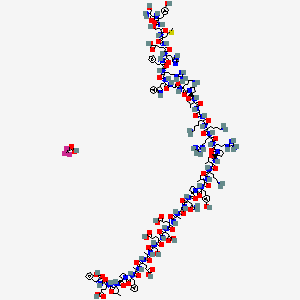 molecular formula C209H309F3N56O60S B10787240 (4S)-4-[[(2S)-2-[[(2S)-2-[[(2S)-2-[[(2S)-2-[[(2S)-2-[[(2S)-2-[[2-[[(2S)-4-amino-2-[[(2S)-1-[(2S)-2-[[(2S)-2-[[(2S)-6-amino-2-[[(2S)-2-[[(2S)-1-[(2S)-2-[[(2S)-2-[[(2S)-6-amino-2-[[(2S)-6-amino-2-[[2-[[(2S)-2-[[(2S)-1-[(2S)-6-amino-2-[[2-[[(2S)-2-[[(2S)-2-[[(2S)-2-[[(2S)-2-[[(2S)-2-[[(2S)-2-[[(2S)-2-[[(2S)-2-[[(2S)-2-amino-3-hydroxypropanoyl]amino]-3-(4-hydroxyphenyl)propanoyl]amino]-3-hydroxypropanoyl]amino]-4-methylsulfanylbutanoyl]amino]-4-carboxybutanoyl]amino]-3-(1H-imidazol-5-yl)propanoyl]amino]-3-phenylpropanoyl]amino]-5-carbamimidamidopentanoyl]amino]-3-(1H-indol-3-yl)propanoyl]amino]acetyl]amino]hexanoyl]pyrrolidine-2-carbonyl]amino]-3-methylbutanoyl]amino]acetyl]amino]hexanoyl]amino]hexanoyl]amino]-5-carbamimidamidopentanoyl]amino]-5-carbamimidamidopentanoyl]pyrrolidine-2-carbonyl]amino]-3-methylbutanoyl]amino]hexanoyl]amino]-3-methylbutanoyl]amino]-3-(4-hydroxyphenyl)propanoyl]pyrrolidine-2-carbonyl]amino]-4-oxobutanoyl]amino]acetyl]amino]propanoyl]amino]-4-carboxybutanoyl]amino]-3-carboxypropanoyl]amino]-4-carboxybutanoyl]amino]-3-hydroxypropanoyl]amino]propanoyl]amino]-5-[[(2S)-1-[[(2S)-1-[(2S)-2-[[(2S)-1-[[(2S)-4-carboxy-1-[[(1S)-1-carboxy-2-phenylethyl]amino]-1-oxobutan-2-yl]amino]-4-methyl-1-oxopentan-2-yl]carbamoyl]pyrrolidin-1-yl]-1-oxo-3-phenylpropan-2-yl]amino]-1-oxopropan-2-yl]amino]-5-oxopentanoic acid;2,2,2-trifluoroacetic acid 