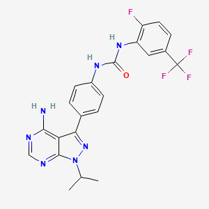 molecular formula C22H19F4N7O B10787265 1-(4-(4-amino-1-isopropyl-1H-pyrazolo[3,4-d]pyrimidin-3-yl)phenyl)-3-(2-fluoro-5-(trifluoromethyl)phenyl)urea 