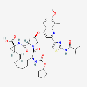 molecular formula C42H52N6O9S B10787416 (1S,4R,6R,7Z,14S,18R)-14-(cyclopentyloxycarbonylamino)-18-[7-methoxy-8-methyl-2-[2-(2-methylpropanoylamino)-1,3-thiazol-4-yl]quinolin-4-yl]oxy-2,15-dioxo-3,16-diazatricyclo[14.3.0.04,6]nonadec-7-ene-4-carboxylic acid 