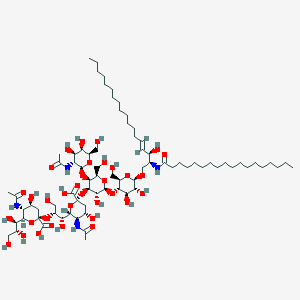 molecular formula C78H138N4O34 B10787437 (2S,4S,5R,6R)-5-acetamido-6-[(1S,2R)-2-[(2S,4S,5R,6R)-5-acetamido-2-carboxy-4-hydroxy-6-[(1R,2R)-1,2,3-trihydroxypropyl]oxan-2-yl]oxy-1,3-dihydroxypropyl]-2-[(2S,3R,4R,5S,6R)-5-[(2S,3R,4R,5R,6R)-3-acetamido-4,5-dihydroxy-6-(hydroxymethyl)oxan-2-yl]oxy-2-[(2R,3S,4R,5R,6R)-4,5-dihydroxy-2-(hydroxymethyl)-6-[(E,2S,3R)-3-hydroxy-2-(octadecanoylamino)octadec-4-enoxy]oxan-3-yl]oxy-3-hydroxy-6-(hydroxymethyl)oxan-4-yl]oxy-4-hydroxyoxane-2-carboxylic acid 