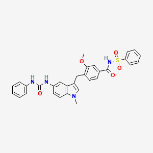 molecular formula C31H28N4O5S B10787455 N-(benzenesulfonyl)-3-methoxy-4-[[1-methyl-5-(phenylcarbamoylamino)indol-3-yl]methyl]benzamide 