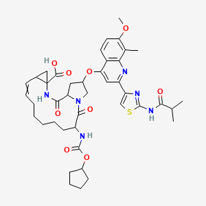 14-(Cyclopentyloxycarbonylamino)-18-[7-methoxy-8-methyl-2-[2-(2-methylpropanoylamino)-1,3-thiazol-4-yl]quinolin-4-yl]oxy-2,15-dioxo-3,16-diazatricyclo[14.3.0.04,6]nonadec-7-ene-4-carboxylic acid