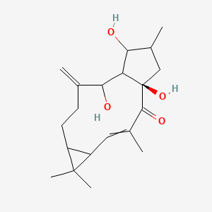 molecular formula C20H30O4 B10787586 (1R)-1,11,13-trihydroxy-3,6,6,14-tetramethyl-10-methylidenetricyclo[10.3.0.05,7]pentadec-3-en-2-one 