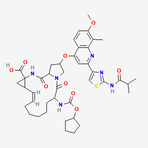 molecular formula C42H52N6O9S B10787654 (7Z)-14-(cyclopentyloxycarbonylamino)-18-[7-methoxy-8-methyl-2-[2-(2-methylpropanoylamino)-1,3-thiazol-4-yl]quinolin-4-yl]oxy-2,15-dioxo-3,16-diazatricyclo[14.3.0.04,6]nonadec-7-ene-4-carboxylic acid 