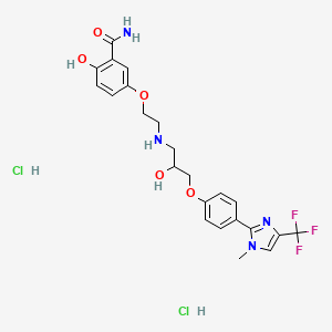 molecular formula C23H27Cl2F3N4O5 B10787681 2-hydroxy-5-[2-[[2-hydroxy-3-[4-[1-methyl-4-(trifluoromethyl)imidazol-2-yl]phenoxy]propyl]amino]ethoxy]benzamide;dihydrochloride 