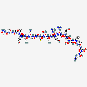 molecular formula C142H224N40O39S B10787703 (3S)-4-[[2-[[(2S,3S)-1-[[(2S)-1-[[(2S,3R)-1-[[(2S)-1-[[(2S)-1-[[(2S)-1-[[(2S)-1-[[(2S)-1-[[(2S)-1-[[(2S)-1-[[(2S)-6-amino-1-[[(2S)-5-amino-1-[[(2S)-1-[[(2S)-1-[[(2S)-1-[[(2S)-6-amino-1-[[(2S)-6-amino-1-[[(2S)-1-[[(2S)-1-[[(2S)-1-[[(2S)-1-[[(2S)-1-[[(2S)-1-amino-4-methyl-1-oxopentan-2-yl]amino]-3-methyl-1-oxobutan-2-yl]amino]-1-oxopropan-2-yl]amino]-1-oxopropan-2-yl]amino]-4-methyl-1-oxopentan-2-yl]amino]-3-(4-hydroxyphenyl)-1-oxopropan-2-yl]amino]-1-oxohexan-2-yl]amino]-1-oxohexan-2-yl]amino]-3-methyl-1-oxobutan-2-yl]amino]-1-oxopropan-2-yl]amino]-4-methylsulfanyl-1-oxobutan-2-yl]amino]-1,5-dioxopentan-2-yl]amino]-1-oxohexan-2-yl]amino]-5-carbamimidamido-1-oxopentan-2-yl]amino]-3-(4-hydroxyphenyl)-1-oxopropan-2-yl]amino]-5-carbamimidamido-1-oxopentan-2-yl]amino]-3-hydroxy-1-oxopropan-2-yl]amino]-3-(4-hydroxyphenyl)-1-oxopropan-2-yl]amino]-3-hydroxy-1-oxopropan-2-yl]amino]-3-carboxy-1-oxopropan-2-yl]amino]-3-hydroxy-1-oxobutan-2-yl]amino]-1-oxo-3-phenylpropan-2-yl]amino]-3-methyl-1-oxopentan-2-yl]amino]-2-oxoethyl]amino]-3-[[(2S)-2-[[(2S)-2-amino-3-(1H-imidazol-4-yl)propanoyl]amino]-3-hydroxypropanoyl]amino]-4-oxobutanoic acid 