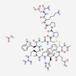 (3S)-3-[[(2S)-2-[[(2S)-1-[(2S)-1-[(4R,10S,13S,19S)-25-acetamido-13-(3-carbamimidamidopropyl)-22-(2-carboxyethyl)-19-(1H-imidazol-4-ylmethyl)-10-(1H-indol-3-ylmethyl)-16-(naphthalen-2-ylmethyl)-6,9,12,15,18,21,24-heptaoxo-1,2-dithia-5,8,11,14,17,20,23-heptazacyclohexacosane-4-carbonyl]pyrrolidine-2-carbonyl]pyrrolidine-2-carbonyl]amino]-6-aminohexanoyl]amino]-4-amino-4-oxobutanoic acid;acetic acid