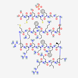 molecular formula C141H222N43O39PS3 B10787780 (3S)-3-[[(2S)-2-[[(2S)-2-[[2-[[2-[[(2S)-2-[[(2S)-2-[[(2S)-6-amino-2-[[(2S)-6-amino-2-[[(2S)-2-[[(2S)-6-amino-2-[[(2S)-2-[[(2S)-2-[[(2S)-2-[[(2S)-4-amino-2-[[(2S)-5-amino-2-[[(2S)-2-[[(2S)-2-[[(2S,3S)-2-[[(2S)-6-amino-2-[[(2S,3S)-2-[[(2S)-5-amino-2-[[(2S)-2-amino-5-carbamimidamidopentanoyl]amino]-5-oxopentanoyl]amino]-3-methylpentanoyl]amino]hexanoyl]amino]-3-methylpentanoyl]amino]-3-(1H-indol-3-yl)propanoyl]amino]-3-phenylpropanoyl]amino]-5-oxopentanoyl]amino]-4-oxobutanoyl]amino]-5-carbamimidamidopentanoyl]amino]-5-carbamimidamidopentanoyl]amino]-4-methylsulfanylbutanoyl]amino]hexanoyl]amino]-3-(1H-indol-3-yl)propanoyl]amino]hexanoyl]amino]hexanoyl]amino]-3-hydroxypropanoyl]amino]-3-carboxypropanoyl]amino]acetyl]amino]acetyl]amino]-3-(4-phosphonooxyphenyl)propanoyl]amino]-4-methylsulfanylbutanoyl]amino]-4-[[(2S)-1-[[(1S)-1-carboxy-2-hydroxyethyl]amino]-4-methylsulfanyl-1-oxobutan-2-yl]amino]-4-oxobutanoic acid 