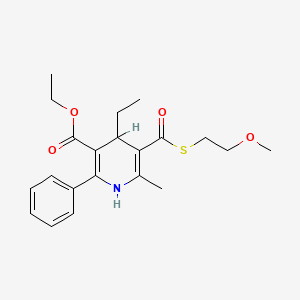 molecular formula C21H27NO4S B10788011 Ethyl 4-ethyl-5-(2-methoxyethylsulfanylcarbonyl)-6-methyl-2-phenyl-1,4-dihydropyridine-3-carboxylate 