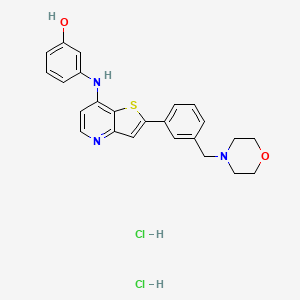 3-[[2-[3-(morpholin-4-ylmethyl)phenyl]thieno[3,2-b]pyridin-7-yl]amino]phenol;dihydrochloride