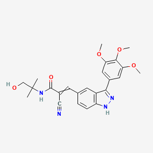 molecular formula C24H26N4O5 B10788091 2-cyano-N-(1-hydroxy-2-methylpropan-2-yl)-3-[3-(3,4,5-trimethoxyphenyl)-1H-indazol-5-yl]prop-2-enamide 