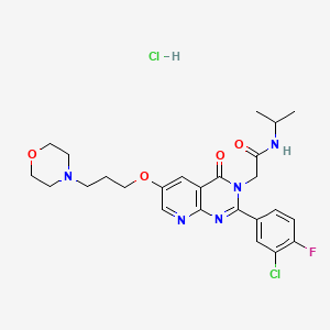 molecular formula C25H30Cl2FN5O4 B10788168 2-(3-Chloro-4-fluorophenyl)-N-(1-methylethyl)-6-[3-(4-morpholinyl)propoxy]-4-oxo-pyrido[2,3-d]pyrimidine-3(4H)-acetamidehydrochloride 