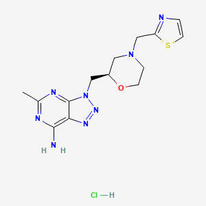 molecular formula C14H19ClN8OS B10788181 5-methyl-3-[[(2R)-4-(1,3-thiazol-2-ylmethyl)morpholin-2-yl]methyl]triazolo[4,5-d]pyrimidin-7-amine;hydrochloride 