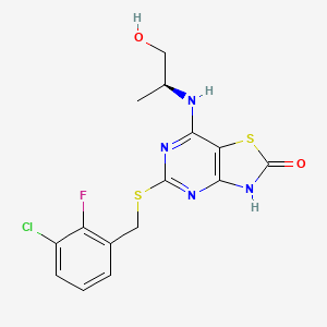 5-[(3-chloro-2-fluorophenyl)methylsulfanyl]-7-[[(2S)-1-hydroxypropan-2-yl]amino]-3H-[1,3]thiazolo[4,5-d]pyrimidin-2-one