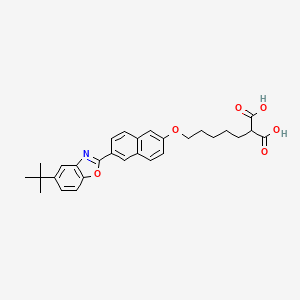 molecular formula C29H31NO6 B10788246 2-(5-(6-(5-tert-Butylbenzo[d]oxazol-2-yl)naphthalen-2-yloxy)pentyl)malonic acid 