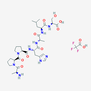 molecular formula C33H50F3N9O11 B10788256 (2S)-2-[[(2S)-2-[[(2S)-2-[[(2S)-2-[[(2S)-1-[(2S)-1-[(2S)-2-aminopropanoyl]pyrrolidine-2-carbonyl]pyrrolidine-2-carbonyl]amino]-3-(1H-imidazol-5-yl)propanoyl]amino]propanoyl]amino]-4-methylpentanoyl]amino]-3-hydroxypropanoic acid;2,2,2-trifluoroacetic acid 