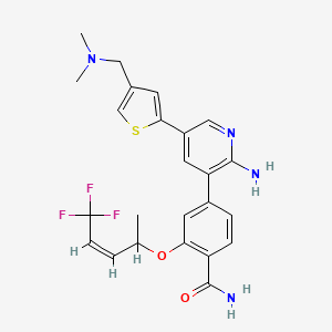 molecular formula C24H25F3N4O2S B10788266 4-[2-amino-5-[4-[(dimethylamino)methyl]thiophen-2-yl]pyridin-3-yl]-2-[(Z)-5,5,5-trifluoropent-3-en-2-yl]oxybenzamide 