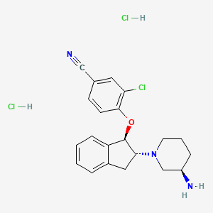 molecular formula C21H24Cl3N3O B10788271 4-[[(1R,2R)-2-[(3R)-3-aminopiperidin-1-yl]-2,3-dihydro-1H-inden-1-yl]oxy]-3-chlorobenzonitrile;dihydrochloride 