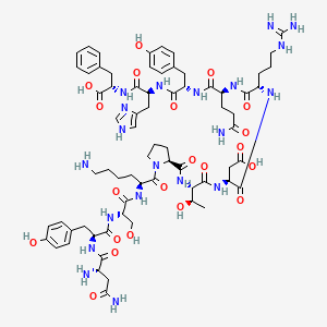 molecular formula C70H98N20O21 B10788318 (3S)-4-[[(2S)-1-[[(2S)-5-amino-1-[[(2S)-1-[[(2S)-1-[[(1S)-1-carboxy-2-phenylethyl]amino]-3-(1H-imidazol-4-yl)-1-oxopropan-2-yl]amino]-3-(4-hydroxyphenyl)-1-oxopropan-2-yl]amino]-1,5-dioxopentan-2-yl]amino]-5-carbamimidamido-1-oxopentan-2-yl]amino]-3-[[(2S,3R)-2-[[(2S)-1-[(2S)-6-amino-2-[[(2S)-2-[[(2S)-2-[[(2S)-2,4-diamino-4-oxobutanoyl]amino]-3-(4-hydroxyphenyl)propanoyl]amino]-3-hydroxypropanoyl]amino]hexanoyl]pyrrolidine-2-carbonyl]amino]-3-hydroxybutanoyl]amino]-4-oxobutanoic acid 