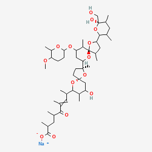 molecular formula C47H77NaO14 B10788408 sodium;8-[(2S,5R)-7-hydroxy-2-[(5S)-2-[(6R)-6-hydroxy-6-(hydroxymethyl)-3,5-dimethyloxan-2-yl]-9-(5-methoxy-6-methyloxan-2-yl)oxy-4,10-dimethyl-1,6-dioxaspiro[4.5]decan-7-yl]-2,8-dimethyl-1,10-dioxaspiro[4.5]decan-9-yl]-2,4,6-trimethyl-5-oxonon-6-enoate 