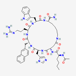 molecular formula C54H71N15O9 B10788431 (3S,6S,9R,12S,15S,23S)-15-[[(2S)-2-acetamidohexanoyl]amino]-6-[3-(diaminomethylideneamino)propyl]-12-(1H-imidazol-5-ylmethyl)-3-(1H-indol-3-ylmethyl)-9-(naphthalen-2-ylmethyl)-2,5,8,11,14,17-hexaoxo-1,4,7,10,13,18-hexazacyclotricosane-23-carboxamide 