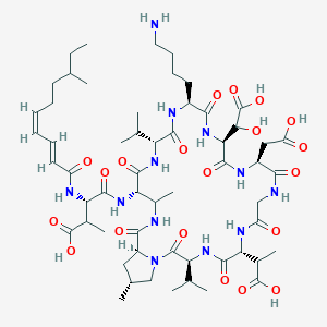 molecular formula C57H90N12O20 B10788644 N-[(2S)-3-amino-2-({3-methyl-N-[(2E,4Z)-8-methyldeca-2,4-dienoyl]-L-alpha-aspartyl}amino)butanoyl]-D-valyl-L-lysyl-3-hydroxy-L-alpha-aspartyl-L-alpha-aspartylglycyl-3-methyl-D-alpha-aspartyl-L-valyl-(4R)-4-methyl-L-proline 