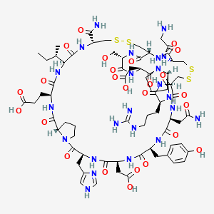 3-[(1R,6R,9S,12S,15S,21S,24S,27S,30S,33R,36S,39S,45S,48S,53R)-53-[(2-aminoacetyl)amino]-30-(2-amino-2-oxoethyl)-9-[(2S)-butan-2-yl]-36-(3-carbamimidamidopropyl)-6-carbamoyl-24,45-bis(carboxymethyl)-48-(hydroxymethyl)-27-[(4-hydroxyphenyl)methyl]-21-(1H-imidazol-4-ylmethyl)-8,11,14,20,23,26,29,32,35,38,44,47,50,52-tetradecaoxo-3,4,55,56-tetrathia-7,10,13,19,22,25,28,31,34,37,43,46,49,51-tetradecazatetracyclo[31.17.7.015,19.039,43]heptapentacontan-12-yl]propanoic acid