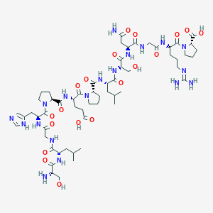 molecular formula C58H93N19O19 B10788899 (2S)-1-[(2S)-2-[[2-[[(2S)-4-amino-2-[[(2S)-2-[[(2S)-2-[[(2S)-1-[(2S)-2-[[(2S)-1-[(2S)-2-[[2-[[(2S)-2-[[(2S)-2-amino-3-hydroxypropanoyl]amino]-4-methylpentanoyl]amino]acetyl]amino]-3-(1H-imidazol-5-yl)propanoyl]pyrrolidine-2-carbonyl]amino]-4-carboxybutanoyl]pyrrolidine-2-carbonyl]amino]-4-methylpentanoyl]amino]-3-hydroxypropanoyl]amino]-4-oxobutanoyl]amino]acetyl]amino]-5-(diaminomethylideneamino)pentanoyl]pyrrolidine-2-carboxylic acid 