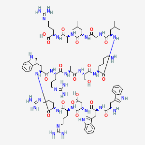 molecular formula C90H137N31O19 B10788930 (2S)-2-[[(2S)-2-[[(2S)-2-[[2-[[(2S)-2-[[(2S)-6-amino-2-[[(2S)-2-[[(2S)-2-[[(2S)-2-[[(2S)-2-[[(2S)-2-[[(2S)-2-[[(2S)-2-[[(2S)-2-[[(2S)-2-amino-3-(1H-indol-3-yl)propanoyl]amino]-3-(1H-indol-3-yl)propanoyl]amino]-3-carboxypropanoyl]amino]-5-(diaminomethylideneamino)pentanoyl]amino]-5-(diaminomethylideneamino)pentanoyl]amino]-3-(1H-indol-3-yl)propanoyl]amino]-5-(diaminomethylideneamino)pentanoyl]amino]propanoyl]amino]-3-hydroxypropanoyl]amino]hexanoyl]amino]-4-methylpentanoyl]amino]acetyl]amino]-4-methylpentanoyl]amino]propanoyl]amino]-5-(diaminomethylideneamino)pentanoic acid 