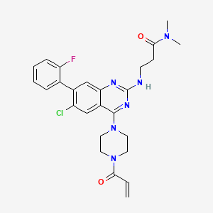 molecular formula C26H28ClFN6O2 B10789005 3-[[6-chloro-7-(2-fluorophenyl)-4-(4-prop-2-enoylpiperazin-1-yl)quinazolin-2-yl]amino]-N,N-dimethylpropanamide 