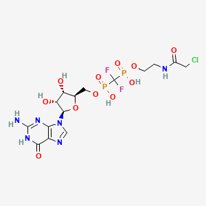 ((2R,3S,4R,5R)-5-(2-Amino-6-oxo-3,6-dihydro-9H-purin-9-yl)-3,4-dihydroxytetrahydrofuran-2-yl)methyl hydrogen (((2-(2-chloroacetamido)ethoxy)(hydroxy)phosphoryl)difluoromethyl)phosphonate