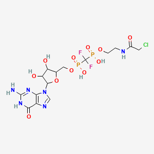 [5-(2-amino-6-oxo-1H-purin-9-yl)-3,4-dihydroxyoxolan-2-yl]methoxy-[[2-[(2-chloroacetyl)amino]ethoxy-hydroxyphosphoryl]-difluoromethyl]phosphinic acid